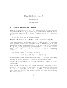 D-module lecture note 9 1 Proof of Kashiwara’s Theorem Dongkwan Kim