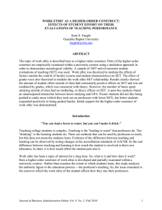 WORK ETHIC AS A HIGHER-ORDER CONSTRUCT: EVALUATIONS OF TEACHING PERFORMANCE