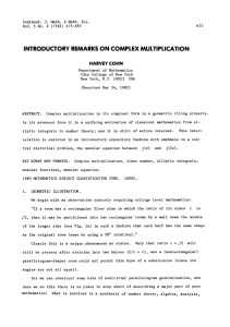 INTRODUCTORY ON COMPLEX MULTIPLICATION REMARKS HARVEY COHN