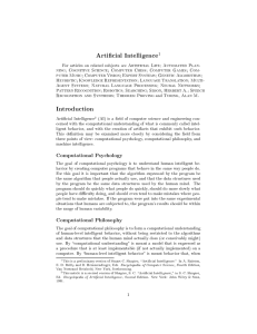 Articial Intelligence 1 For articles on related subjects see