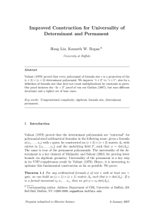 Improved Construction for Universality of Determinant and Permanent