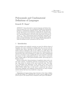 Polynomials and Combinatorial Definitions of Languages Kenneth W. Regan This is page 1