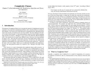 Complexity Classes CRC Handbook on Algorithms and Theory of Computation