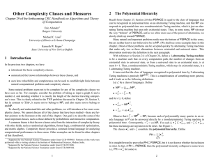 Other Complexity Classes and Measures 2 The Polynomial Hierarchy