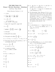 Fall 2005 Math 151 Exam 1 Review Exercises - Solutions