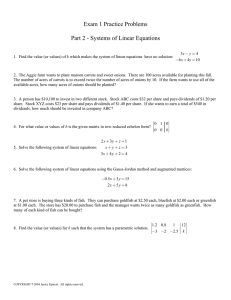 Exam 1 Practice Problems  Part 2 - Systems of Linear Equations