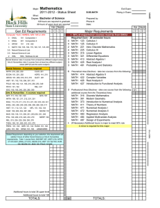 Mathematics 2011-2012 - Status Sheet Bachelor of Science