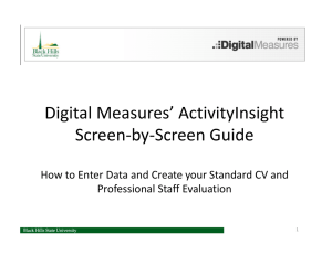 Digital Measures’ ActivityInsight  Screen‐by‐Screen Guide How to Enter Data and Create your Standard CV and  Professional Staff Evaluation