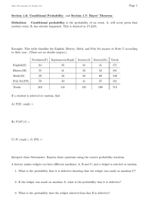 Page 1 Section 1.6: Conditional Probability and Section 1.7: Bayes’ Theorem Definition:
