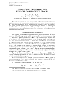 JØRGENSEN’S INEQUALITY FOR DISCRETE CONVERGENCE GROUPS Petra Bonfert-Taylor