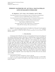 PERIOD MATRICES OF ACCOLA–MACLACHLAN AND KULKARNI SURFACES