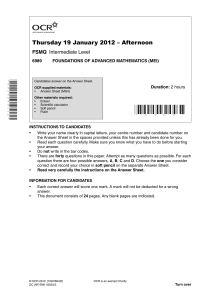 Thursday 19 January 2012 – Afternoon FSMQ 6989 FOUNDATIONS OF ADVANCED MATHEMATICS (MEI)