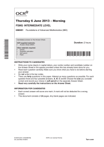 Thursday 6 June 2013 – Morning FSMQ  InterMedIate LeveL 6989/01  duration: 