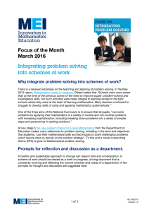 Focus of the Month March 2016 Integrating problem solving into schemes of work