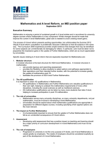 Mathematics and A level Reform, an MEI position paper September 2012