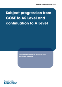 Subject progression from GCSE to AS Level and continuation to A Level