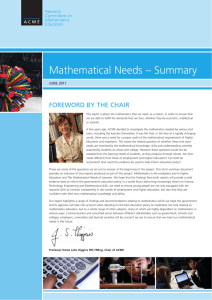 Mathematical Needs – Summary FOREWORD BY THE CHAIR JUNE 2011