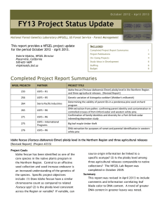 FY13 Project Status Update I This report provides a NFGEL project update