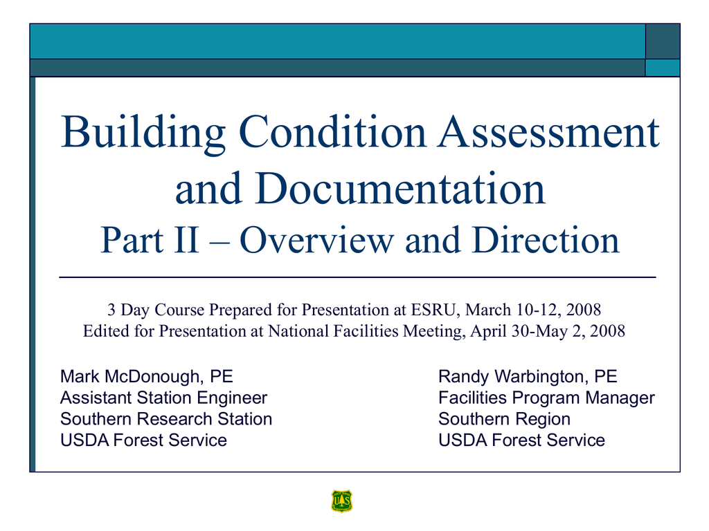 Building Condition Assessment And Documentation Part II Overview And 