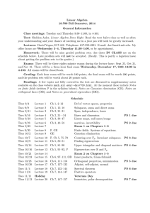 Linear Algebra 18.700 Fall Semester, 2014 General Information