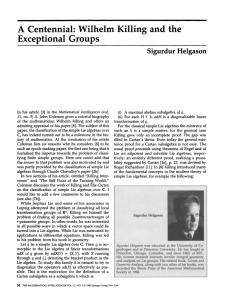 A  Centennial:  Wilhelm  Killing  and ... Exceptional  Groups Sigurdur Helgason Mathematical  Intelligencer