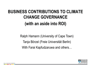 BUSINESS CONTRIBUTIONS TO CLIMATE CHANGE GOVERNANCE (with an aside into ROI)