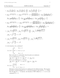 1 In Class Questions MATH 151-Fall 02 September 17