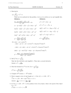 1 In Class Questions MATH 151-Fall 02 October 10