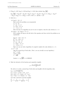 1 In Class Questions MATH 151-Fall 02 October 31