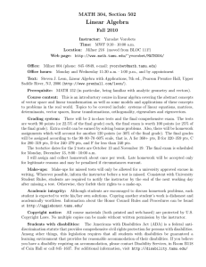 Linear Algebra MATH 304, Section 502 Fall 2010
