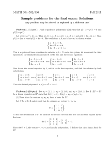 MATH 304–502/506 Fall 2011 Sample problems for the final exam: Solutions