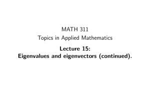 MATH 311 Topics in Applied Mathematics Lecture 15: Eigenvalues and eigenvectors (continued).
