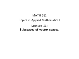 MATH 311 Topics in Applied Mathematics I Lecture 11: Subspaces of vector spaces.