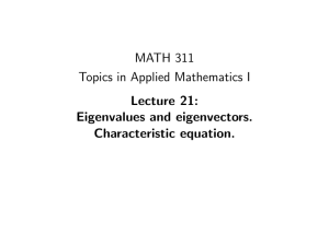 MATH 311 Topics in Applied Mathematics I Lecture 21: Eigenvalues and eigenvectors.