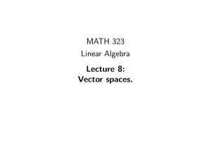 MATH 323 Linear Algebra Lecture 8: Vector spaces.