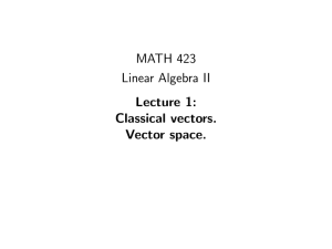 MATH 423 Linear Algebra II Lecture 1: Classical vectors.