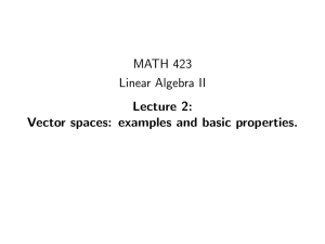 MATH 423 Linear Algebra II Lecture 2: Vector spaces: examples and basic properties.