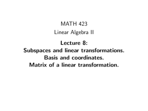 MATH 423 Linear Algebra II Lecture 8: Subspaces and linear transformations.