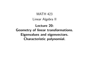 MATH 423 Linear Algebra II Lecture 20: Geometry of linear transformations.
