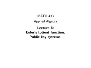 MATH 433 Applied Algebra Lecture 6: Euler’s totient function.