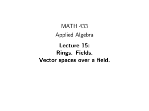 MATH 433 Applied Algebra Lecture 15: Rings. Fields.