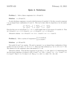 MATH 433 February 13, 2015 Quiz 4: Solutions Problem 1.