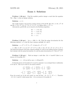 MATH 433 February 20, 2015 Exam 1: Solutions