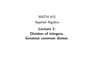 MATH 433 Applied Algebra Lecture 1: Division of integers.