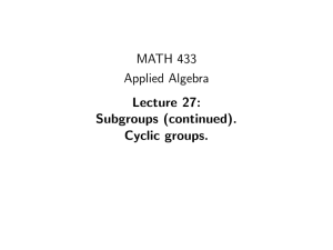MATH 433 Applied Algebra Lecture 27: Subgroups (continued).
