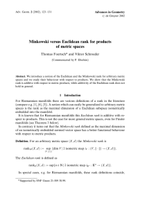 Minkowski versus Euclidean rank for products of metric spaces Advances in Geometry