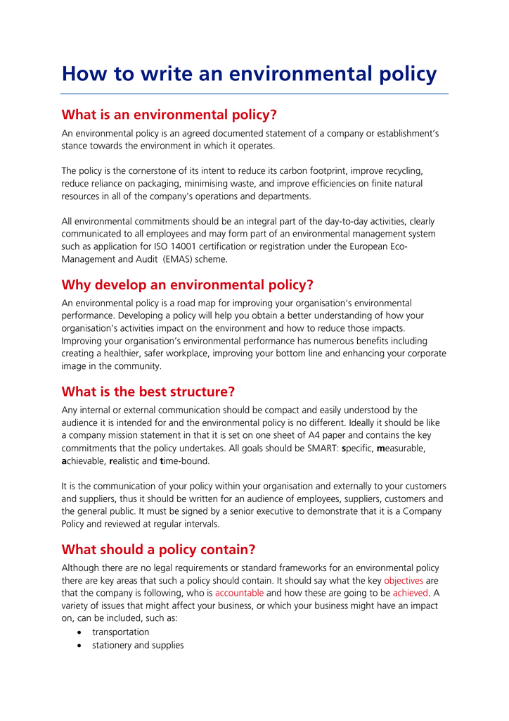 Environmental Policy Statement Examples Uk