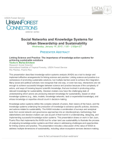Social Networks and Knowledge Systems for Urban Stewardship and Sustainability P