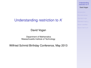 Understanding restriction to K David Vogan Wilfried Schmid Birthday Conference, May 2013