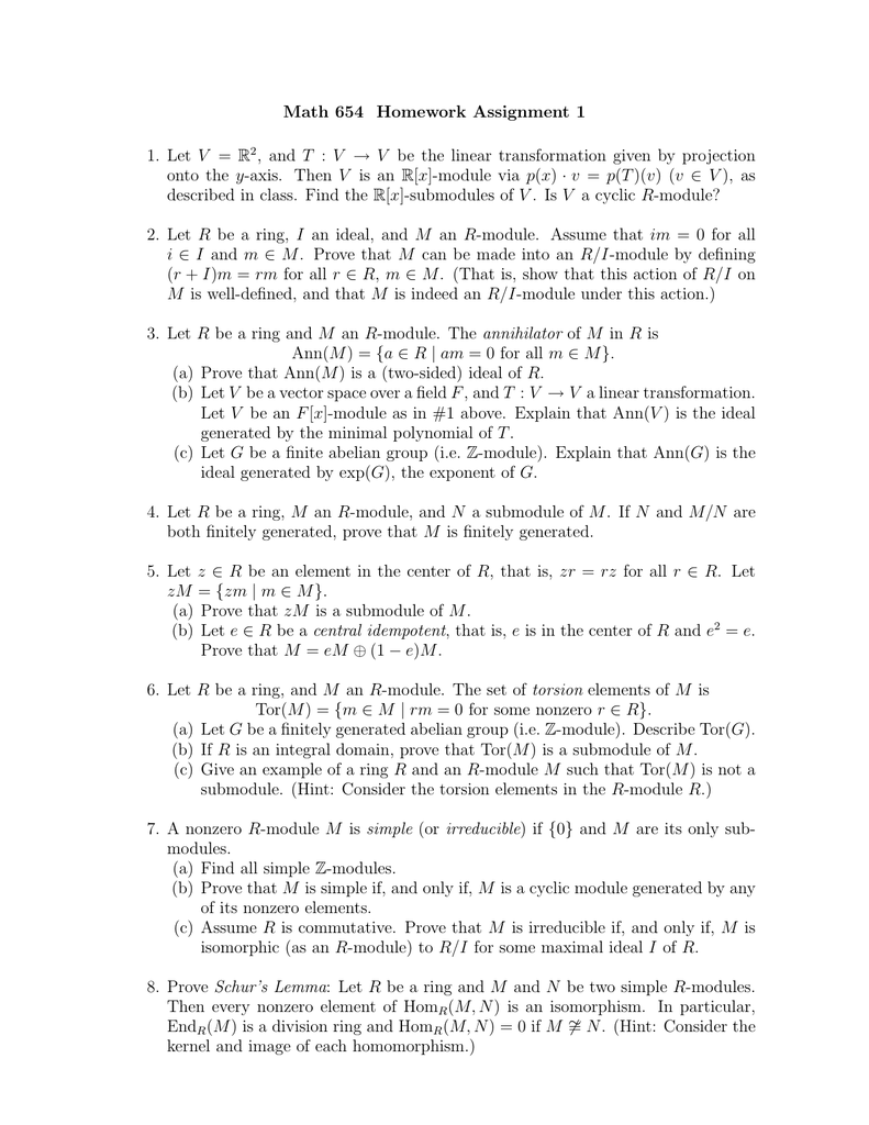 Math 654 Homework Assignment 1 1 Let V R